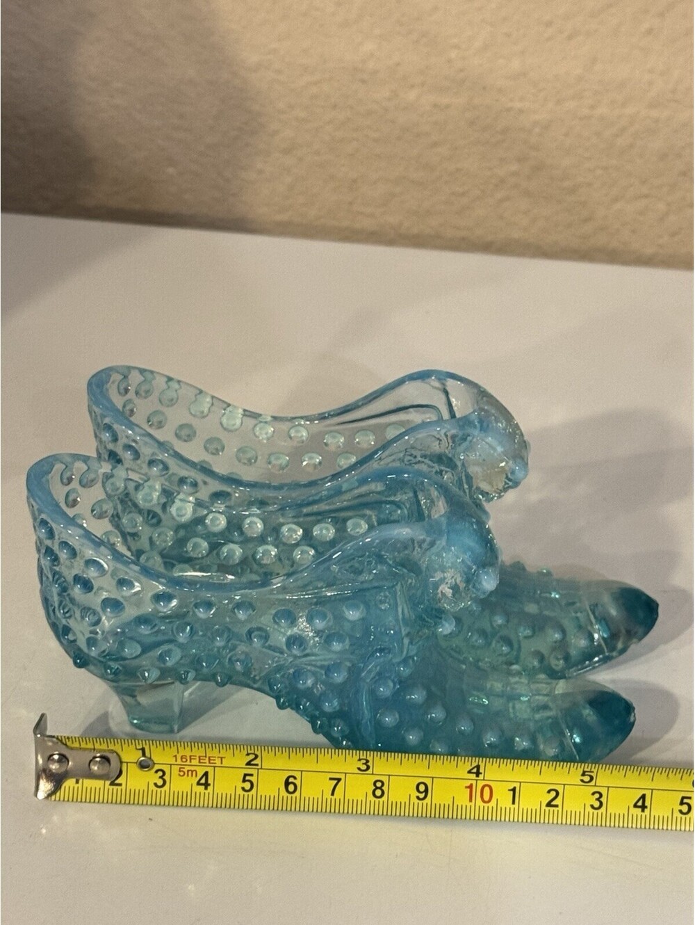 Fenton Blue Glass Hobnail High Heel Shoe Figurines Pair Decorative Glossy Finish - Picture 2 of 6